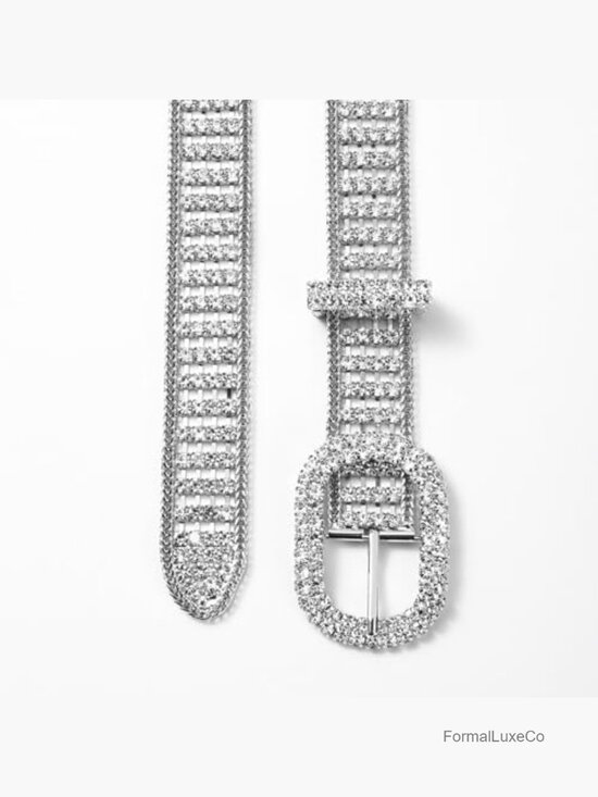 Sparkling Rhinestone Belt Adjustable Faux Leather Buckle Closure for Jeans